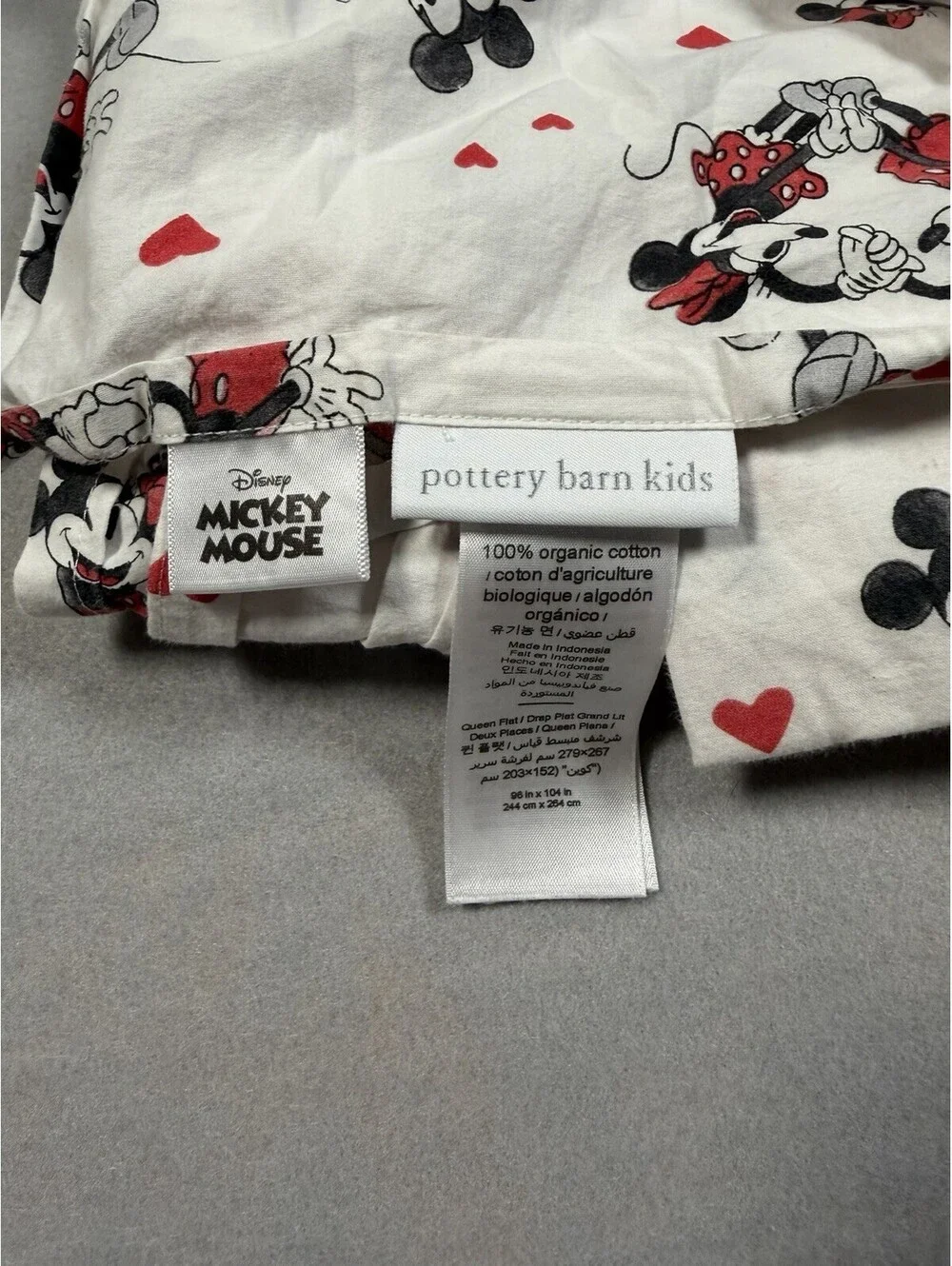 Pottery Barn Kids Mickey Mouse Organic Cotton Queen 3pc Sheet Set Hearts Love